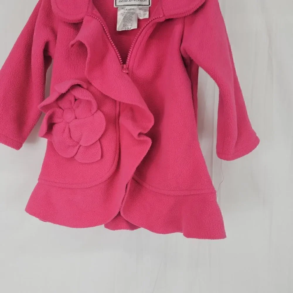 American Widgeon Baby Girl's Size 24M Pink Flower Coat Ruffle Zip Up
